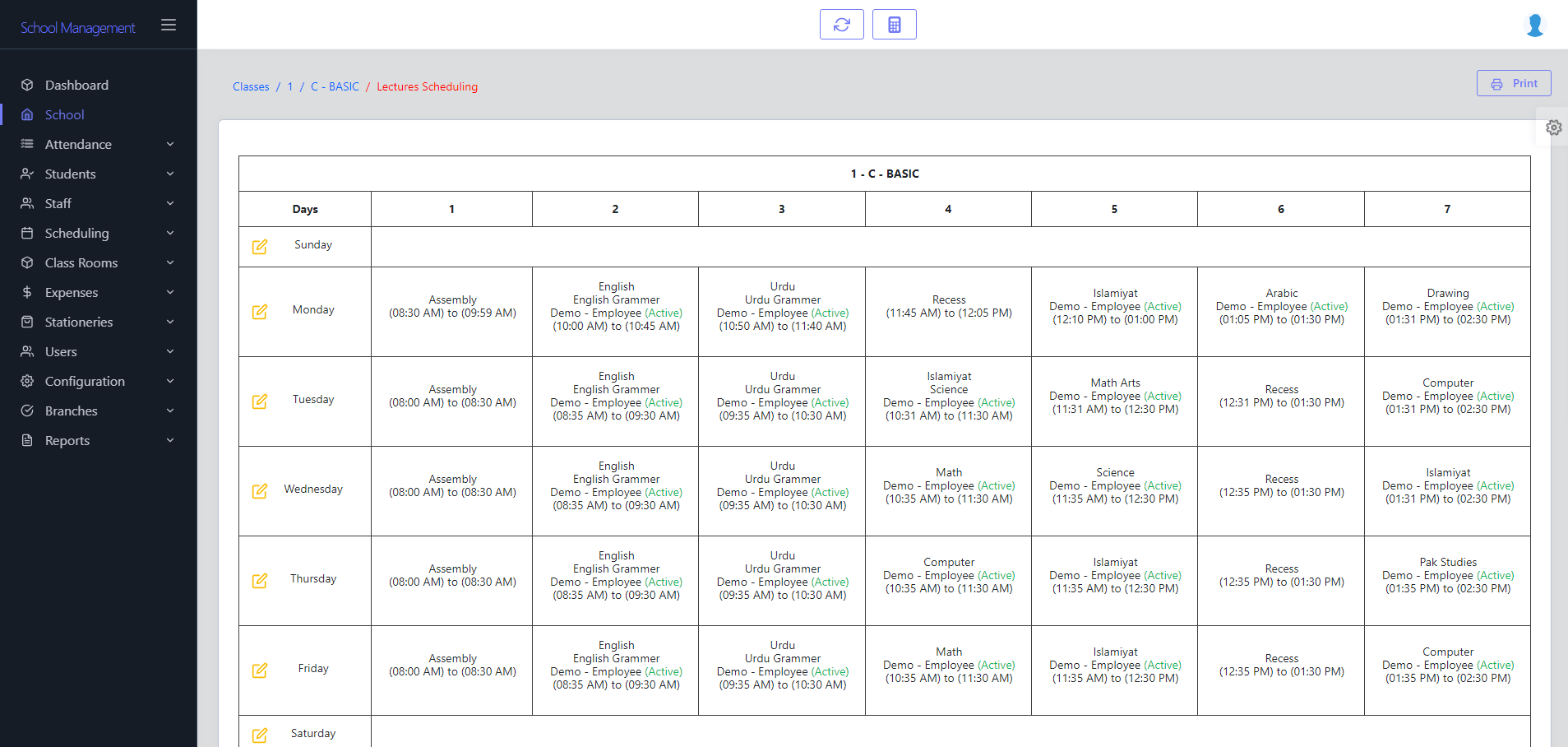 Lectures Scheduling